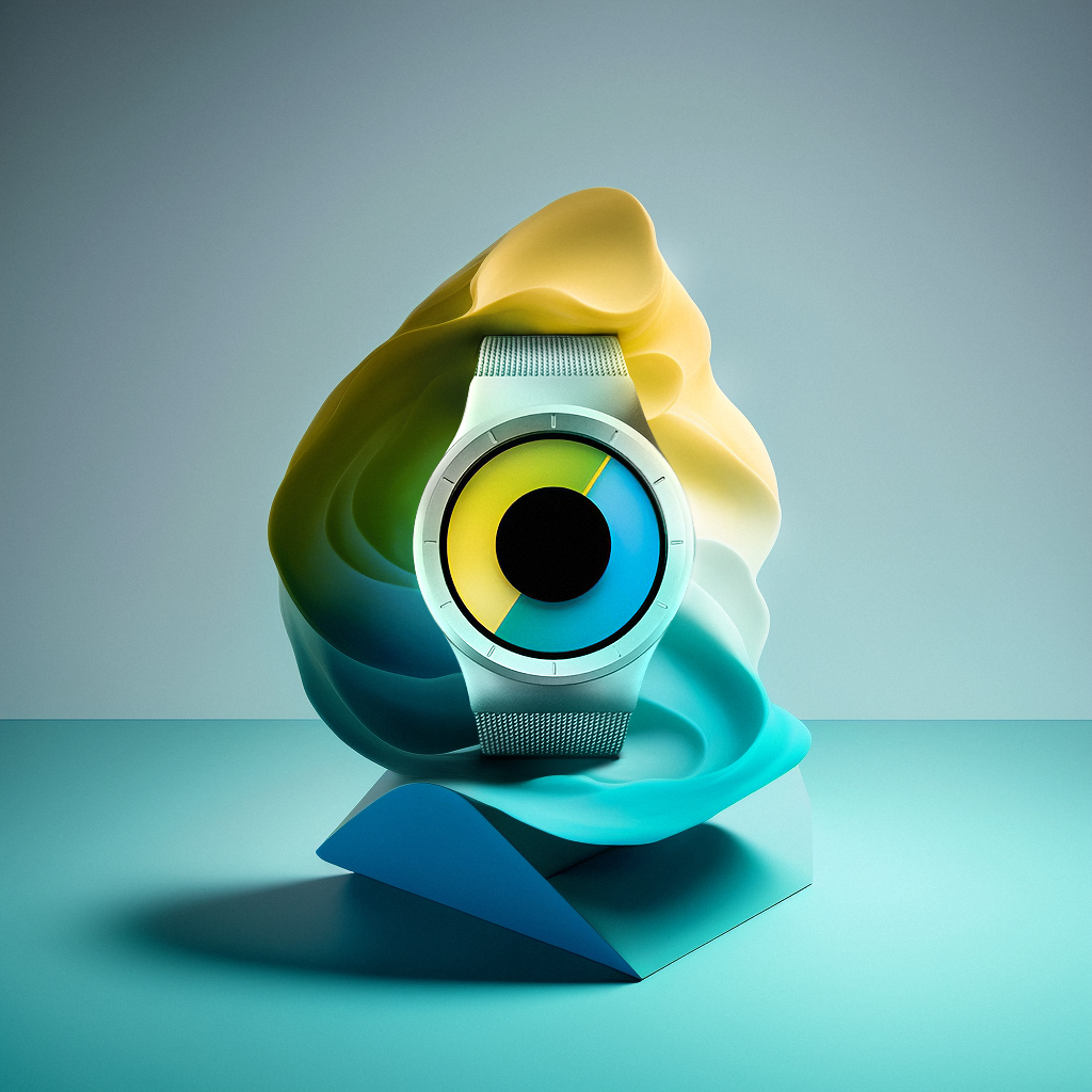 A colorful gradient watch displayed as an art object